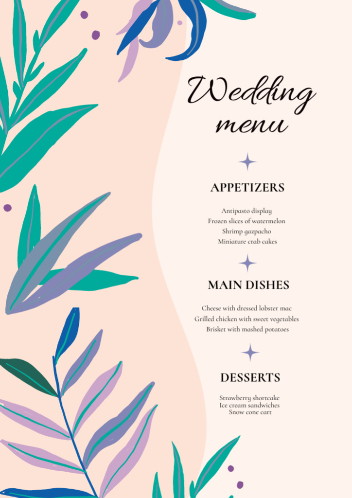 Floral Cartoon Design of Wedding Menu Tasarım Şablonu