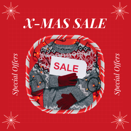 X-mas Fashion Knitwear Sale Red Instagram AD Design Template