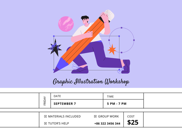 Illustration Workshop with Man Holding Big Pencil Poster 18x24in Horizontal tervezősablon