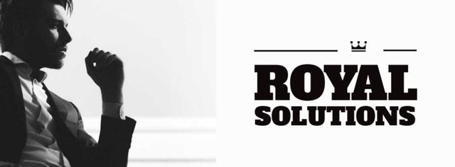 Szablon projektu Businessman In Suit in Black and White With Solutions For Company Facebook cover
