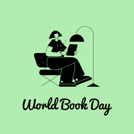 World Book Day Announcement with Woman Animated Post Design Template