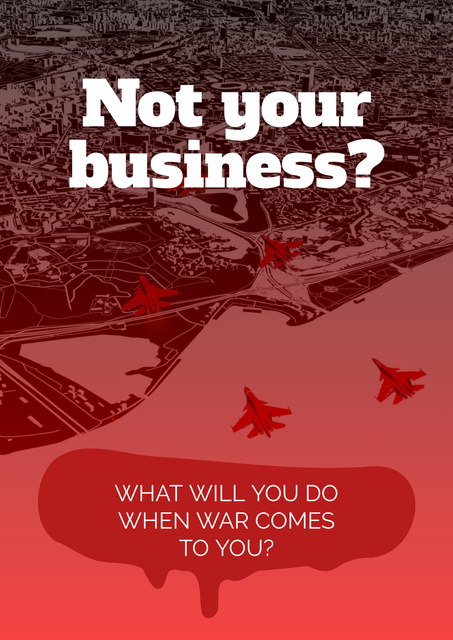Platilla de diseño Awareness about War in Ukraine In Red With Fighter Jets Over Town Poster