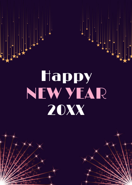 Cute New Year Greeting with Festive Fireworks Postcard 5x7in Vertical – шаблон для дизайна