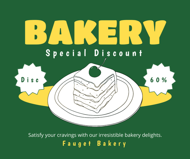Template di design Special Discount in Bakery on Green Facebook