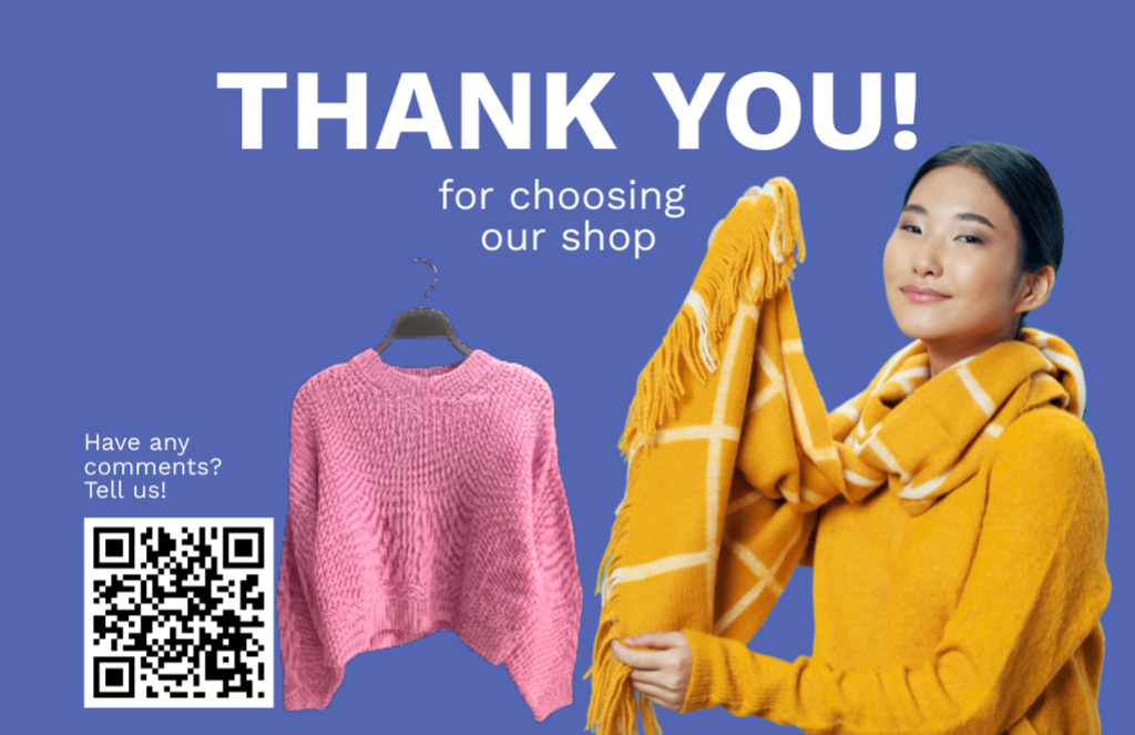 Asian Woman Wearing in Warm Scarf Thank You Card 5.5x8.5in – шаблон для дизайна