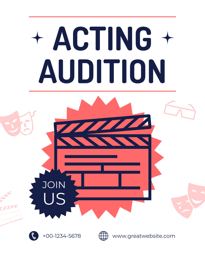 Szablon projektu Announcement of Acting Audition on White Instagram Post Vertical