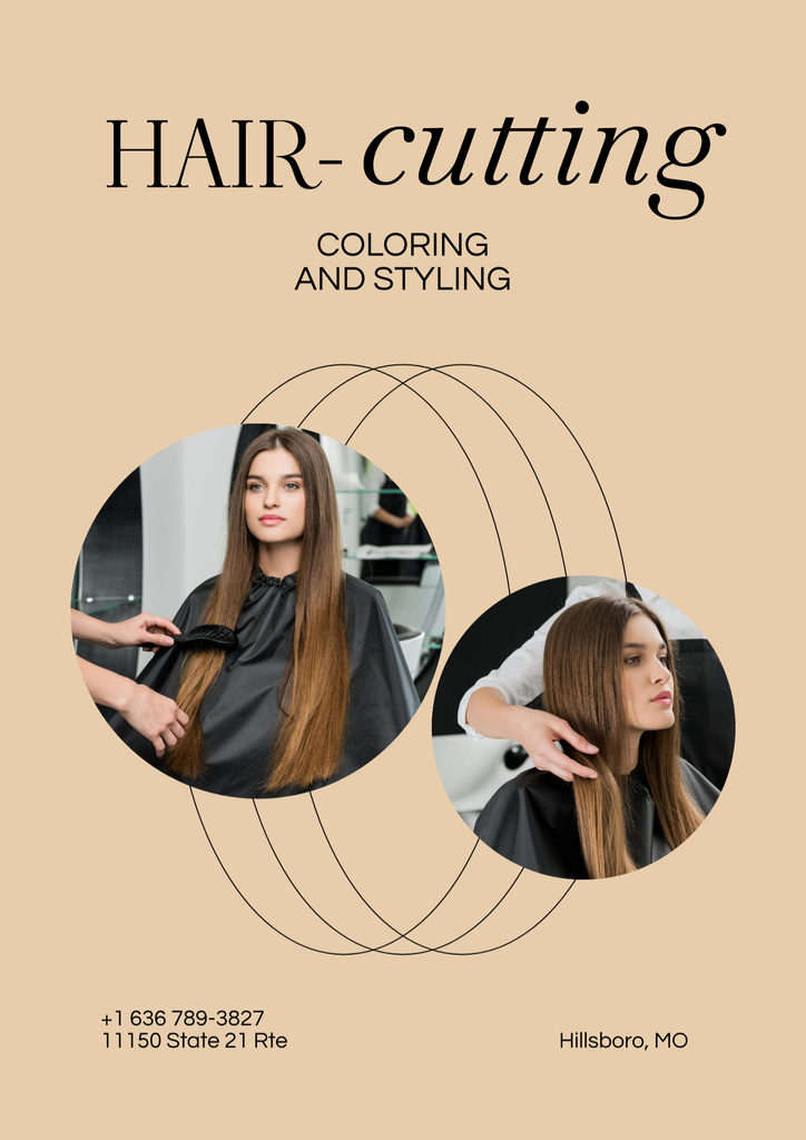 Hair-Cutting Services Offer with Client in Salon Poster B2 Design Template