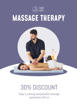 Designvorlage Spa-Center-Werbung mit männlichem Masseur, der eine Massagefrau macht für Flayer
