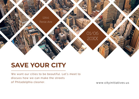 Urban Event Invitation with Skyscrapers and Buildings Flyer A6 Horizontal Design Template