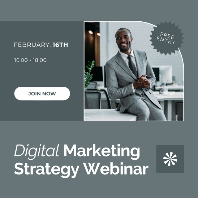 Digital Marketing Strategy Webinar Ad on Grey LinkedIn post Design Template