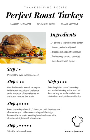 Thanksgiving Turkey Cooking Steps Recipe Card Design Template