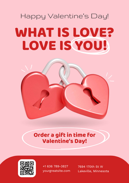 Valentine's Greeting with Heart Shaped Locks Poster Design Template