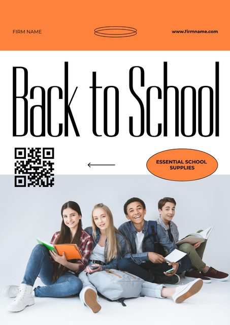 Back to School Announcement with Happy Teenagers Poster Design Template