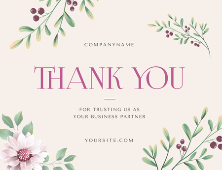 Designvorlage Vielen Dank für Ihren Vertrauenstext mit Blumen und Blättern für Thank You Card 5.5x4in Horizontal