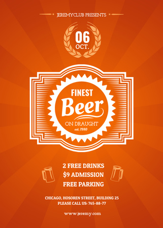 Finest beer pub ad in orange Invitation Design Template