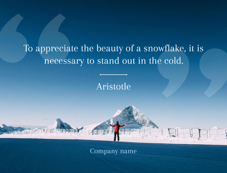 Citação sobre floco de neve com montanhas nevadas Postcard 4.2x5.5in Modelo de Design