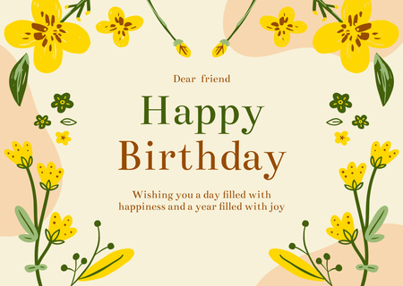 Birthday Wishes with Yellow Flowers Card Design Template
