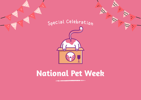 National Pet Week with Playful Cat Card Design Template