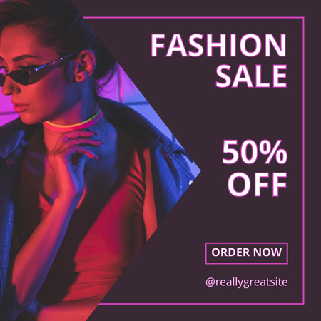 Fashion Sale Ad with Woman in Sunglasses Instagram Design Template