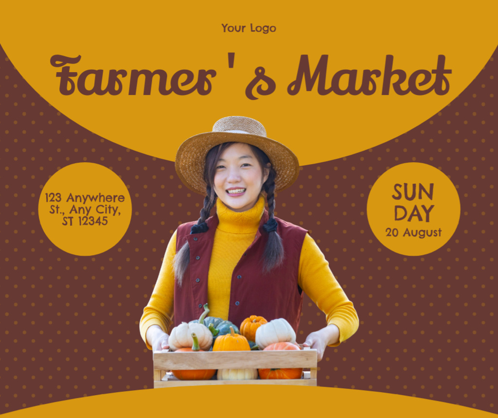 Farmer's Market Announcement with Asian Woman Facebookデザインテンプレート