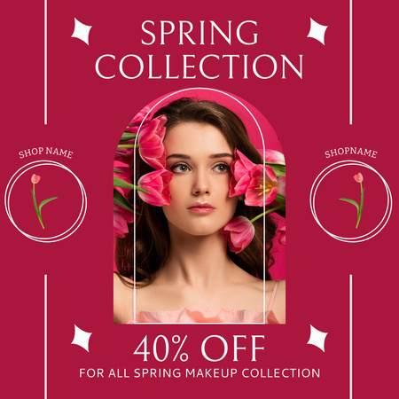 Spring Sale with Beautiful Woman with Tulips Instagram Design Template