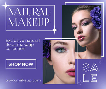 Platilla de diseño Young Lady with Flowers for Natural Makeup Sale Ad Facebook
