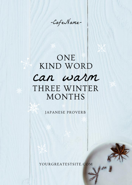 Cute Winter Quote with Warm Cocoa on Blue Background Postcard 5x7in Vertical Design Template