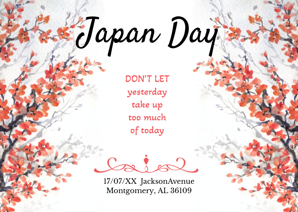 Japan Day Invitation with Sakuras Postcard Modelo de Design