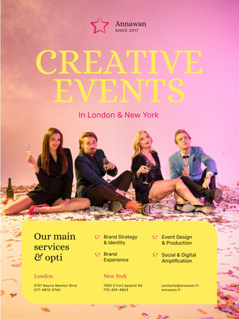 Plantilla de diseño de Creative Event Invitation People with Champagne Glasses Poster US 