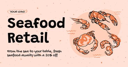 Modèle de visuel Annonce de vente au détail de fruits de mer avec illustration - Facebook AD