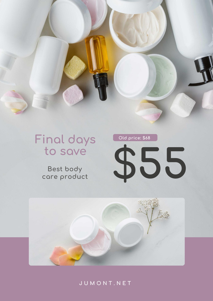 Platilla de diseño Cosmetics Sale with Skincare Products with Marshmallow Poster A3