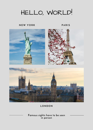 Travel Tour Offer to World Famous Sights Postcard 5x7in Vertical Design Template