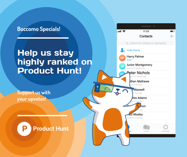 Product Hunt Campaign Chats Page on Screen Facebookデザインテンプレート