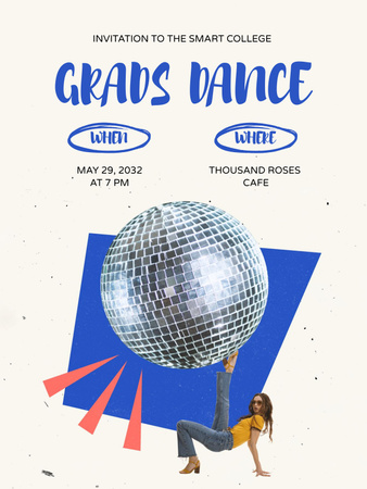 Graduation Party with Bright Disco Ball Poster US Design Template