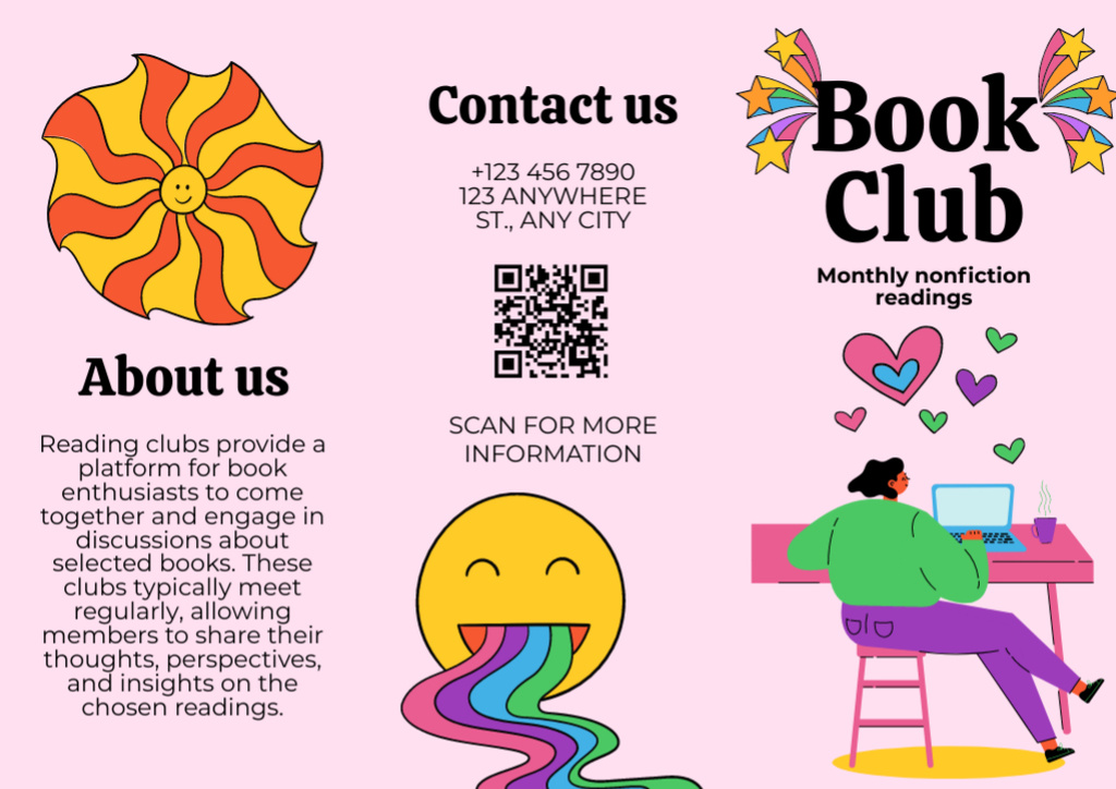 Bright Ad of Book Club Brochure Modelo de Design
