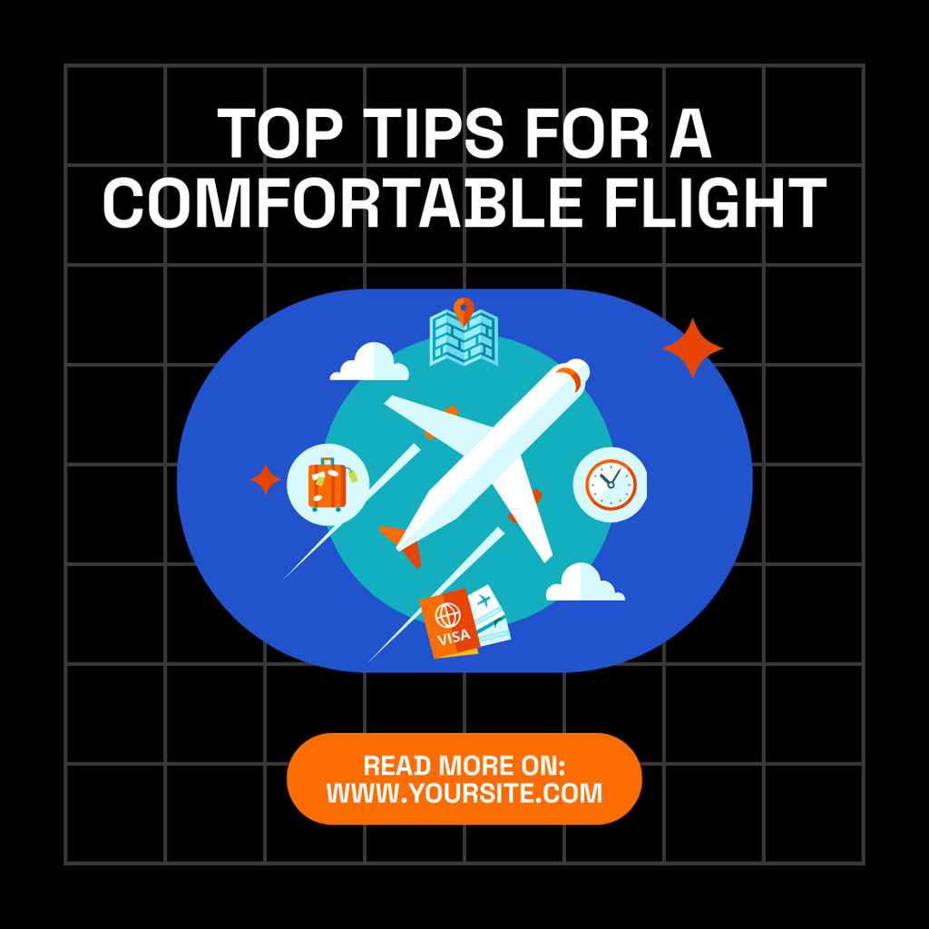 Comfortable Flight Tips with Airplane Instagram Tasarım Şablonu