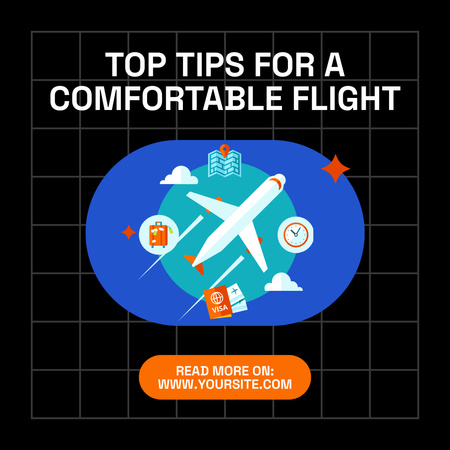 Comfortable Flight Tips with Airplane Instagram Design Template