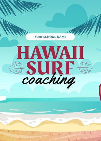 Designvorlage Surf-Coaching-Angebot mit Illustration des Meeres für Postcard 5x7in Vertical