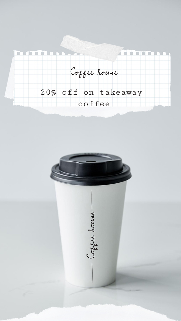Coffee Shop Promotion with Paper Cup on Grey Instagram Story Tasarım Şablonu