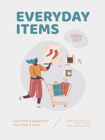 Woman with Shopping Cart Poster US Design Template