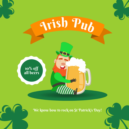 Ontwerpsjabloon van Animated Post van Patrick’s Day In Irish Pub With Beer Sale Offer