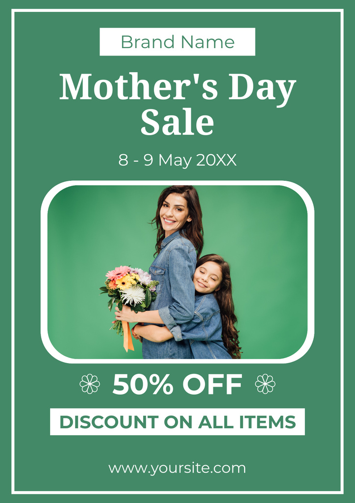 Plantilla de diseño de Mother's Day Sale with Mom holding Bouquet Poster 