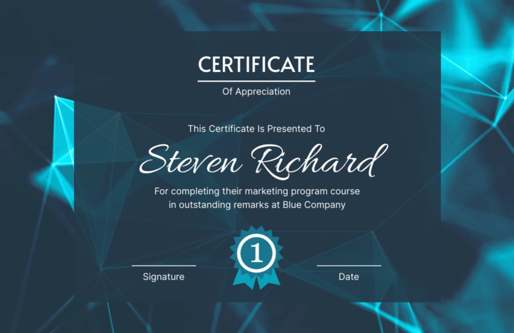 Certificate of Achievement on Blue Pattern Certificate 5.5x8.5in Design Template