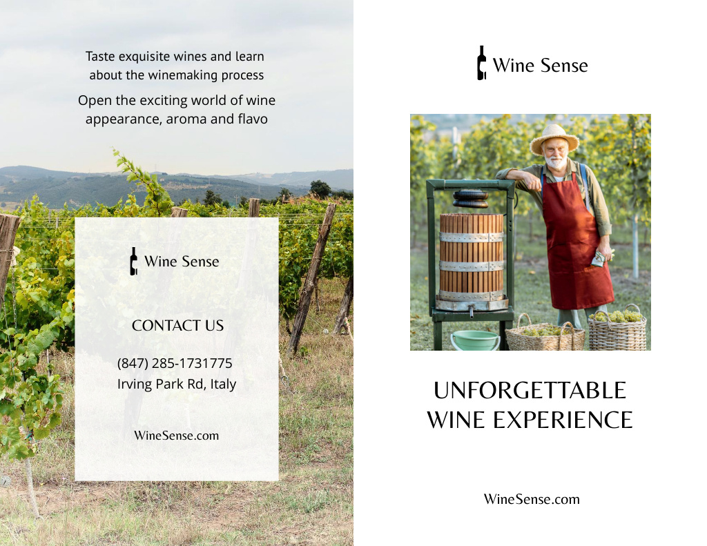 Invitation to Wine Tasting with Farmer in Grape Garden Brochure 8.5x11in Bi-fold Design Template