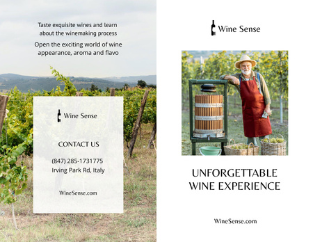 Wine Tasting Announcement with Farmer in Grape Garden Brochure 8.5x11in Bi-fold Design Template