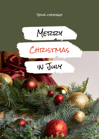 Merry Christmas in July Greeting on Green Postcard A6 Vertical Design Template