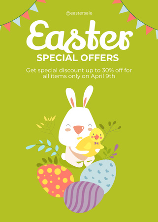 Platilla de diseño Special Offer on Easter Day with Cute Bunny and Easter Eggs Flayer