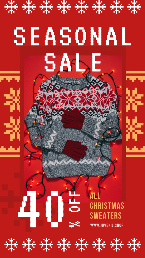Seasonal Sale Christmas Sweater in Red Instagram Storyデザインテンプレート