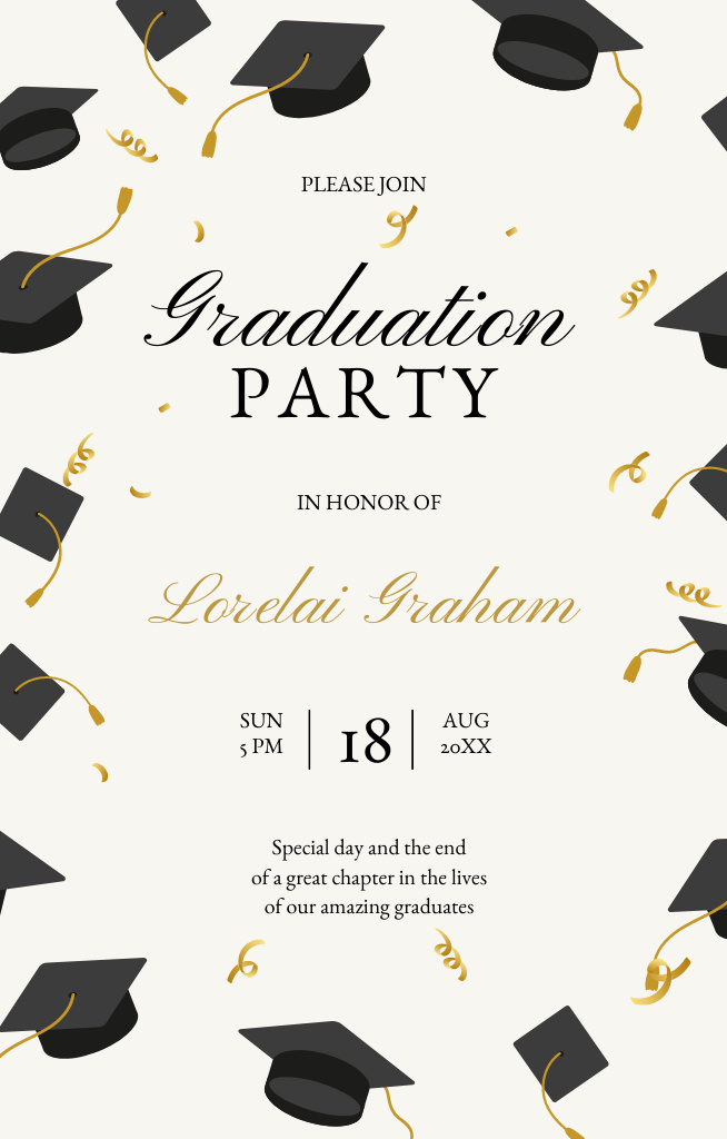 Platilla de diseño Graduation Party Announcement With Black Graduators' Hats Invitation 4.6x7.2in