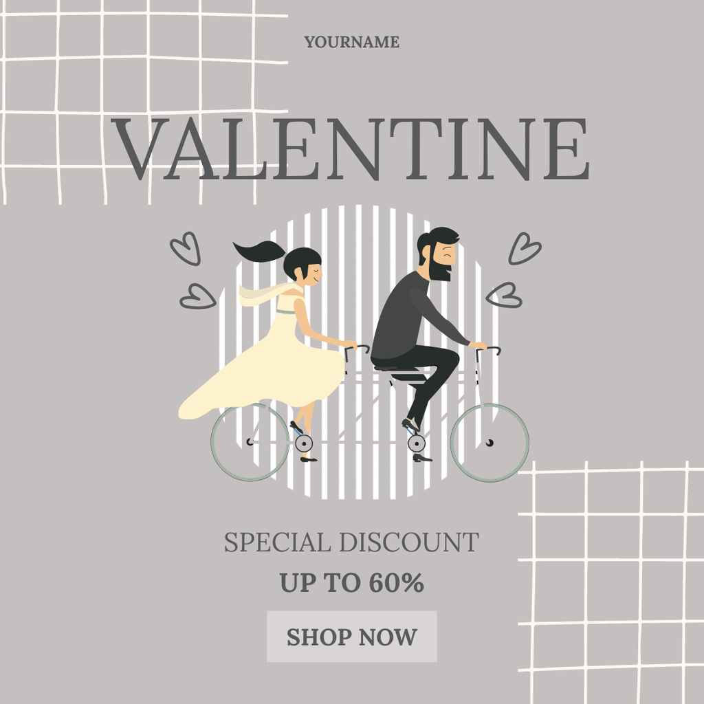 Plantilla de diseño de Special Discount for Valentine's Day with Couple in Love on Bicycle Instagram AD 
